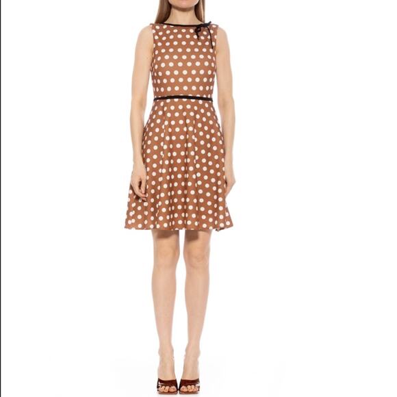 Alexia Admor Womens XL Ida Fit and Flare Sleeveless Dress in Brown Polka NEW - Picture 1 of 11